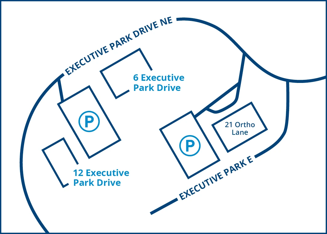 Map of the Executive Park complex off Executive Park Drive NE, showing 6 Executive Park Drive and nearby visitor parking.